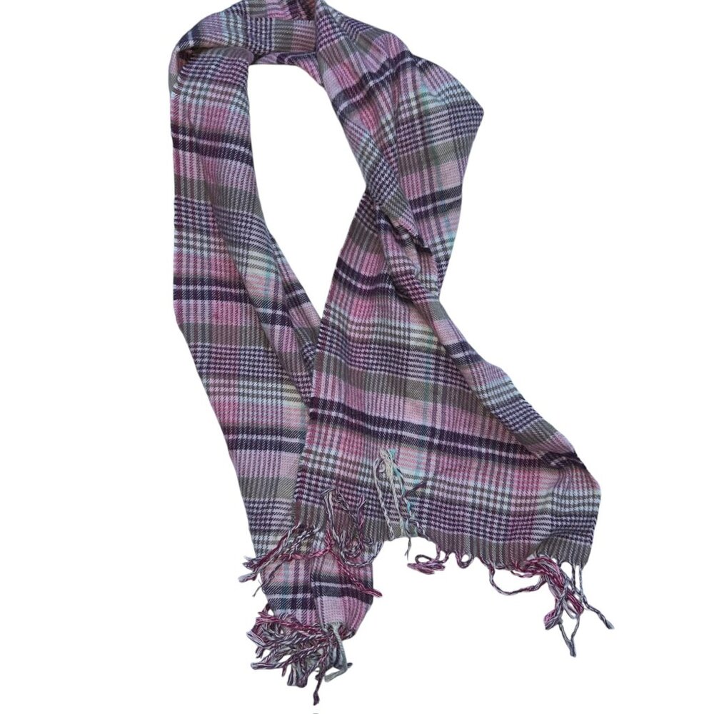 purple lavender super soft gray glenn plaid print fringe trim scarf